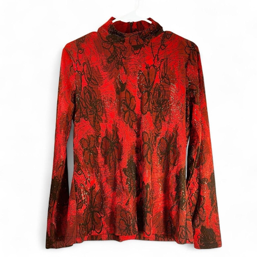 Grayse By Kelly and Marie Gray Mockneck Long Sleeve Shirt with Embellishment L